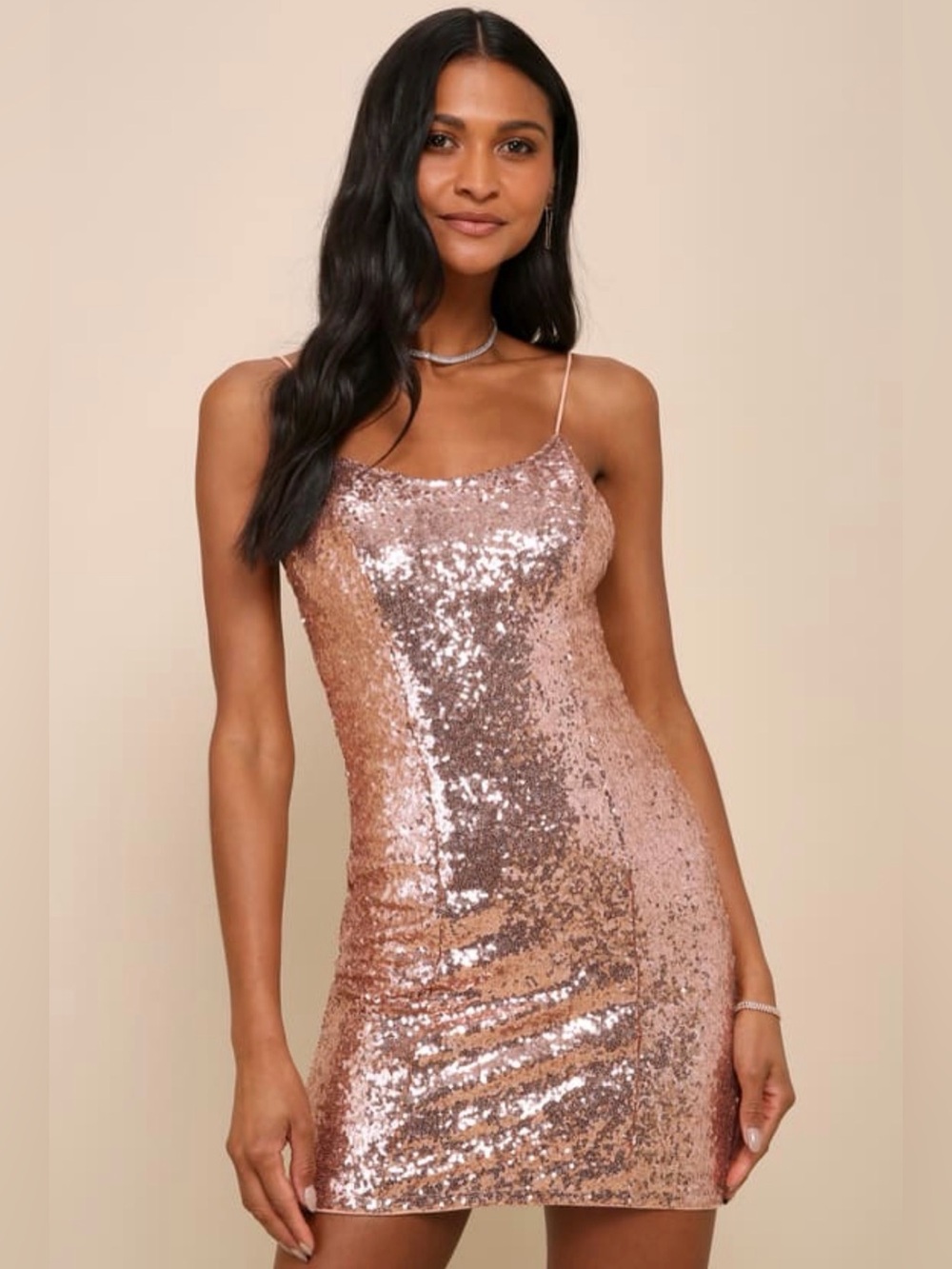 Lulu's Rose Gold Sequin Slip Mini Dress